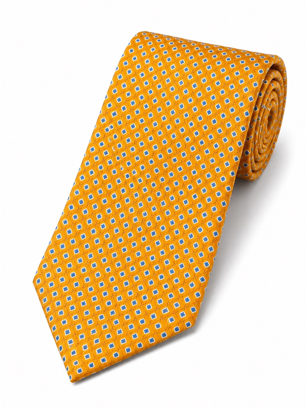 Brioni Men’s 100% Silk Tie Orange Blue Geometric Dot Pattern Made in Italy